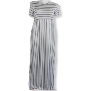 Pink Blush Grey & White Stripe Maxi Dress
